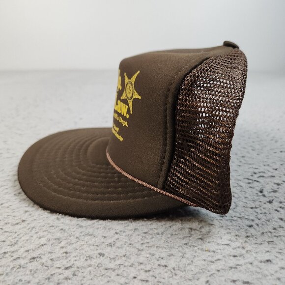 Vintage Trucker Hat Snapback Cap Buckle Up It's The Law Sheriff's Dept Brown 90s - Picture 4 of 10